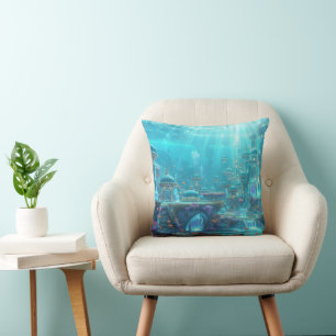 Underwater Castle Throw Pillow