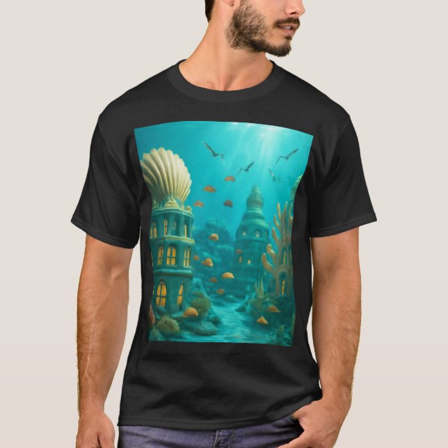 Underwater City with Coral Shell Buildings T-Shirt (Front)