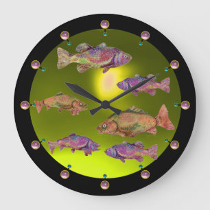 UNDERWATER / COLORFUL RAINBOW TROUTS yellow Large Clock