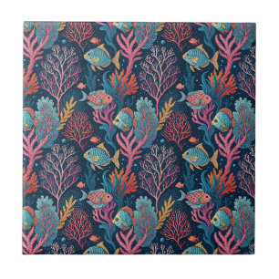 Underwater Coral & Fishes - Aquatic Ocean Pattern Tile