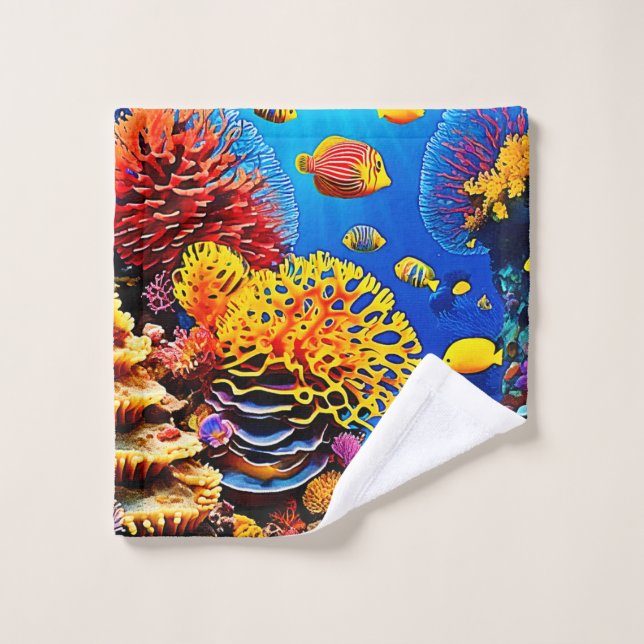 Underwater Coral Garden Design Bath Towel Set (Wash Cloth)