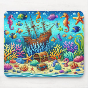 Underwater Coral Reef, Sealife and Treasure chest Mouse Mat