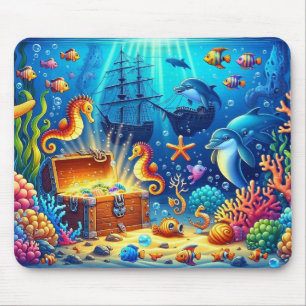 Underwater Coral Reef, Sealife and Treasure chest Mouse Mat