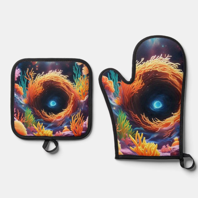 Underwater Coral Vortex  Oven Mitt & Pot Holder Set (Front)