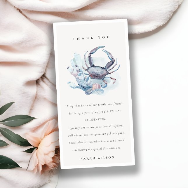 Underwater Crab Coral Nautical Any Age Birthday Thank You Card (Creator Uploaded)