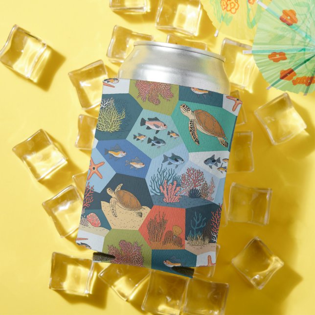 Underwater Creatures Collage Design Can Cooler (In Situ Summer)
