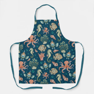 Underwater Creatures on blue Apron