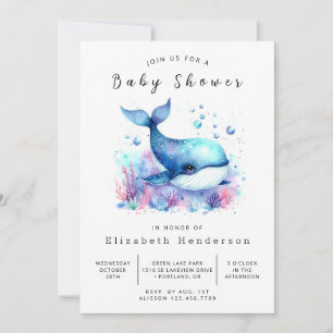 Underwater Custom Whale Baby Shower Invitation