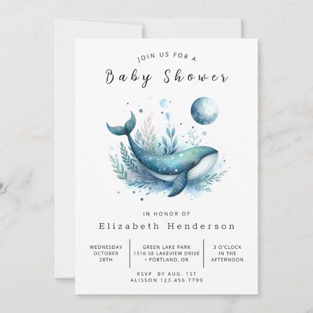 Underwater Custom Whale Baby Shower Invitation (Front)