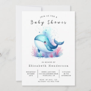 Underwater Digital Whale Baby Shower Invitation