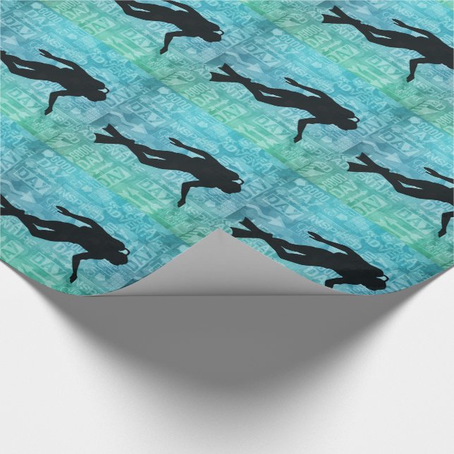 Underwater Diver Water Sports Theme Green and Blue Wrapping Paper (Corner)