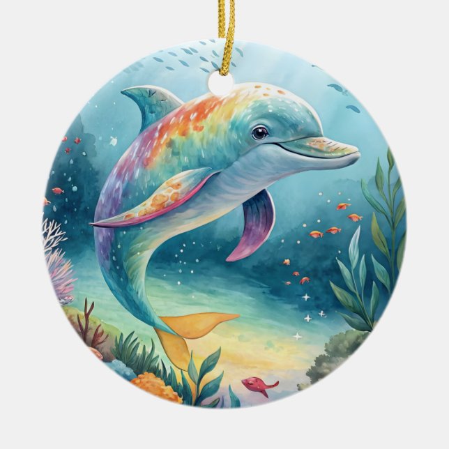 Underwater Dolphin Ceramic Tree Decoration (Front)
