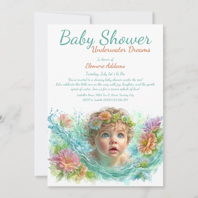 Underwater Dreams Watercolor Baby Shower Invitation (Front)
