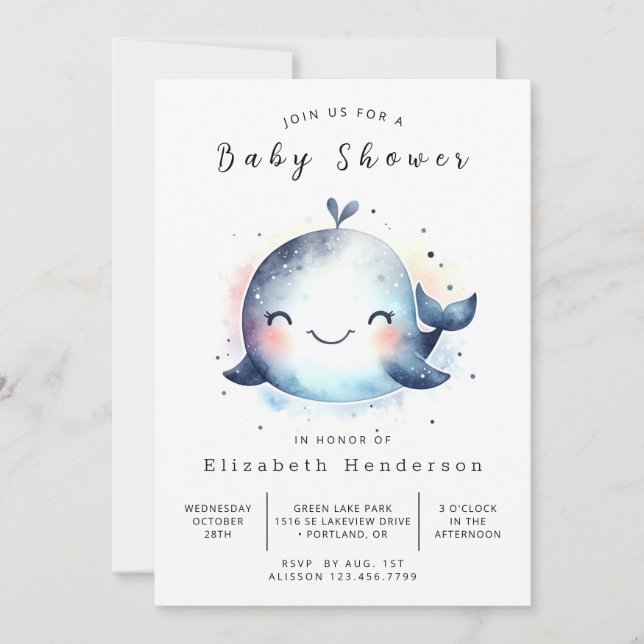 Underwater Editable Whale Baby Shower Invitation (Front)