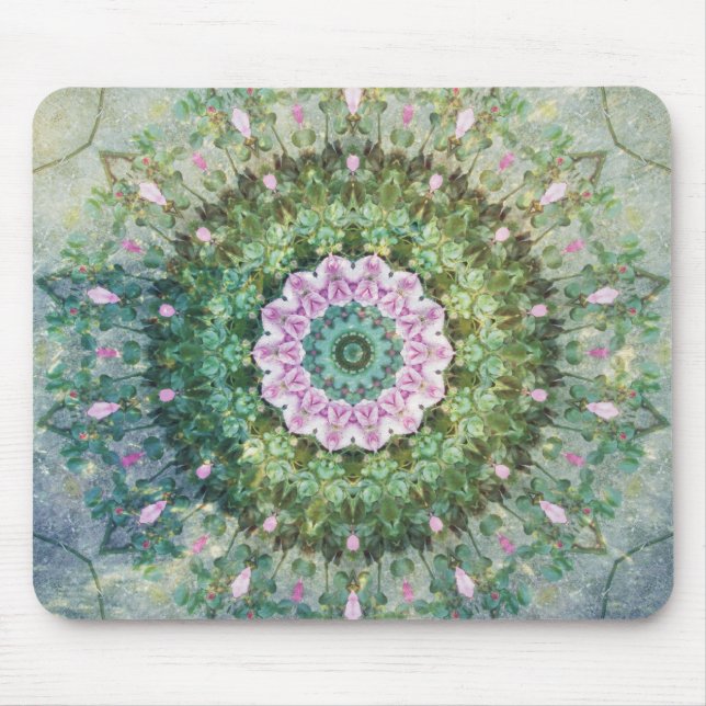 Underwater Fantasy Kaleidoscope, Lilac and Green Mouse Mat (Front)