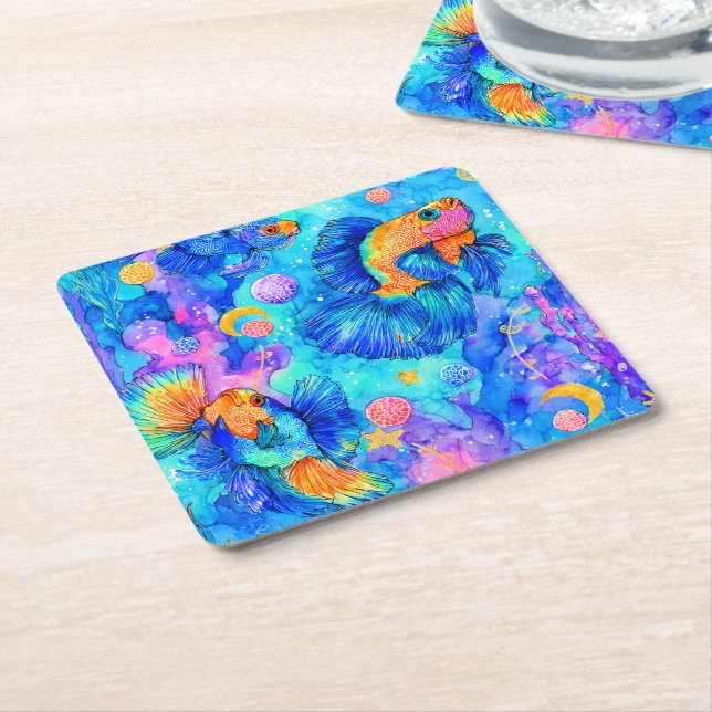Underwater Fantasy Square Paper Coaster (Angled)