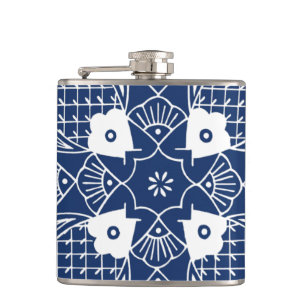 Underwater Fish Design with Blue Background Hip Flask