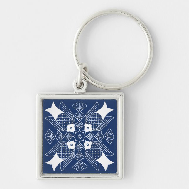 Underwater Fish Design with Blue Background Key Ring (Front)
