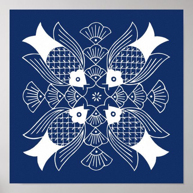 Underwater Fish Design with Blue Background Poster (Front)