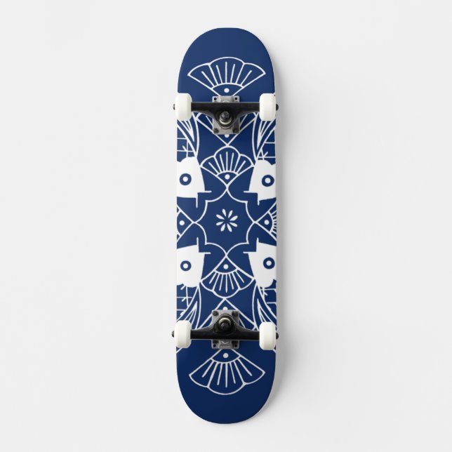 Underwater Fish Design with Blue Background Skateboard (Front)