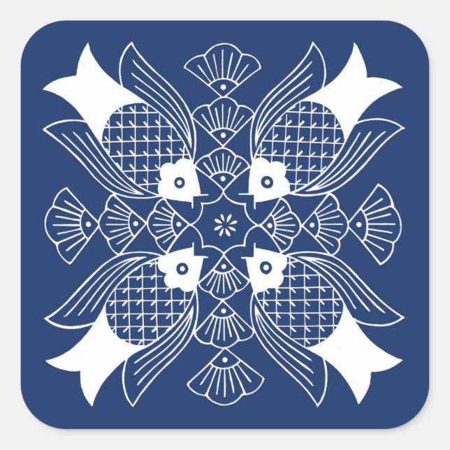 Underwater Fish Design with Blue Background Square Sticker (Front)
