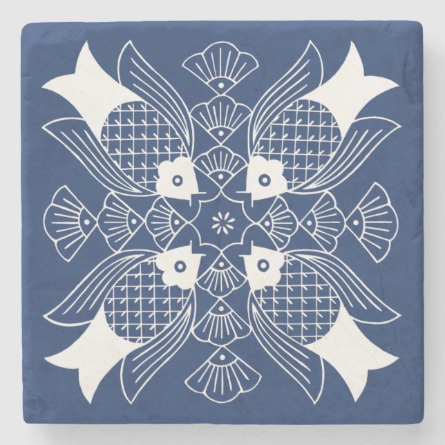 Underwater Fish Design with Blue Background Stone Coaster (Front)