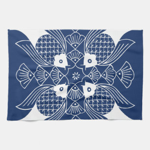 Underwater Fish Design with Blue Background Tea Towel
