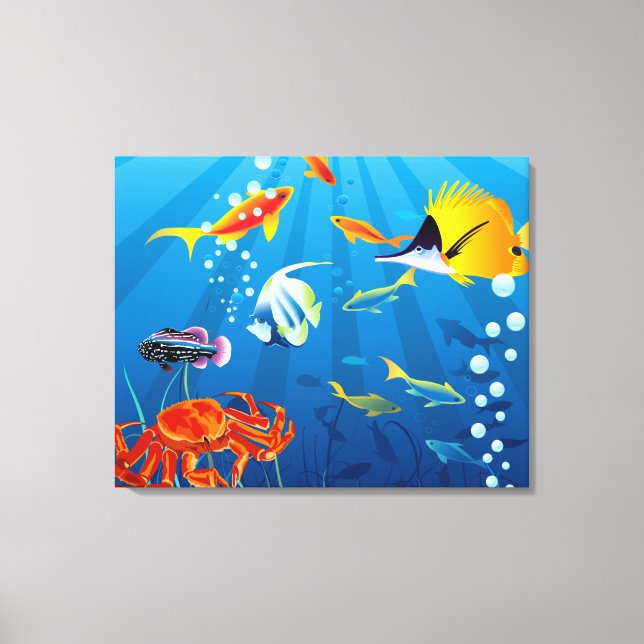 Underwater Fish Fantasy Custom 2 Panel Canvas Print (Front)