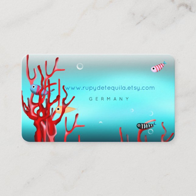 Underwater Fishes Red Coral Turquoise Business Card (Front)