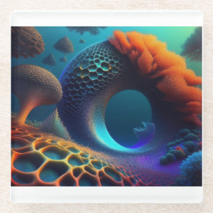 Underwater Fractal Landscape Glass Coaster