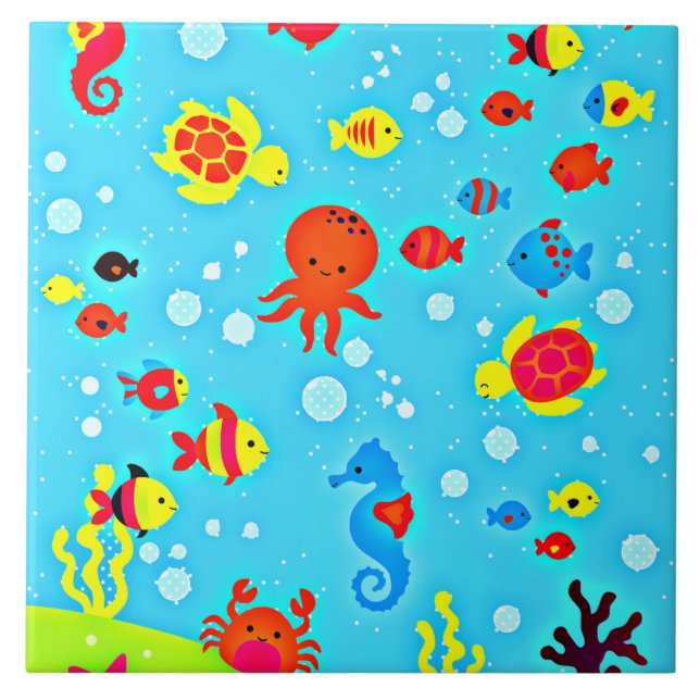 Underwater Friends, colourful and cute  Tile (Front)