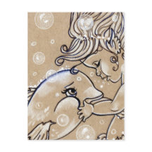 Underwater Friends Dolphin Mermaid Postcard