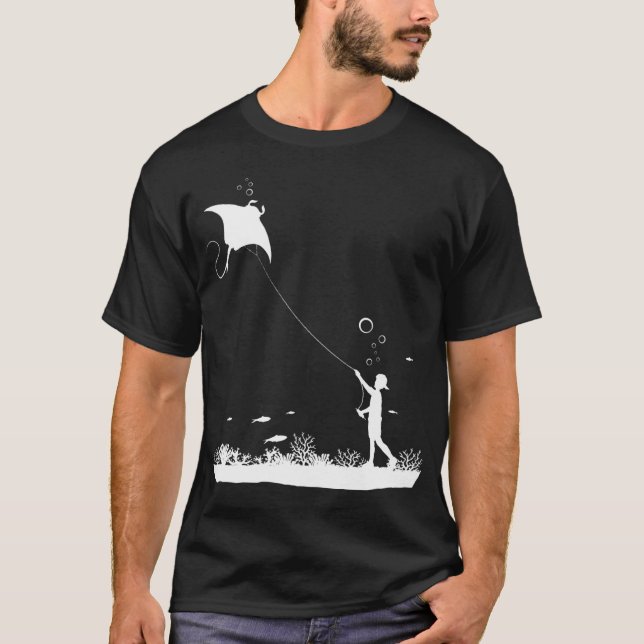 underwater girl / boy hang-glide devil fish T-Shirt (Front)