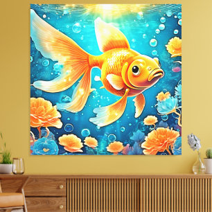 Underwater Goldfish Art Canvas Print