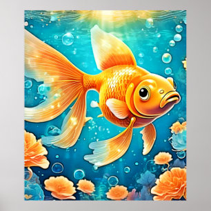 Underwater Goldfish Art Poster