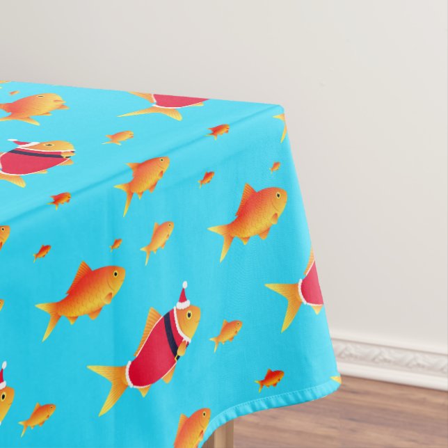 Underwater Goldfish Santa Christmas Tablecloth (In Situ)
