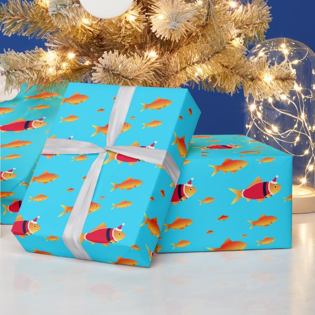 Underwater Goldfish Santa Christmas Wrapping Paper (Holidays)