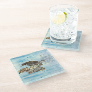 Underwater Hand-Painted Hawksbill Sea Turtle Glass Coaster