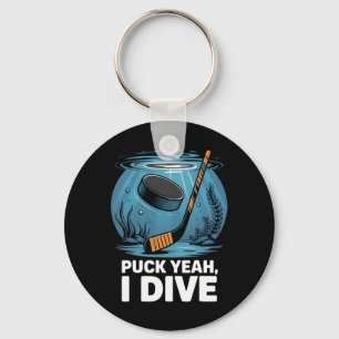 Underwater Hockey Player Puck Yeah Dive Sport Aqua Key Ring