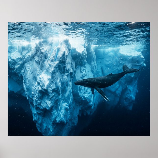 Underwater iceberg and a Humpback Whale Poster (Front)