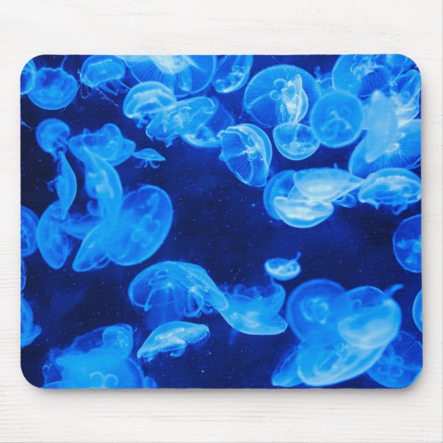 Underwater Jellyfish mousepad, Blue White Mouse Mat (Front)