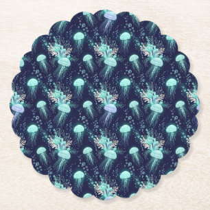 Underwater Jellyfish Pattern Paper Coaster