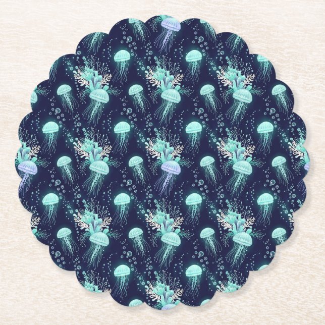 Underwater Jellyfish Pattern Paper Coaster (Front)