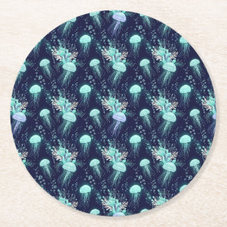 Underwater Jellyfish Pattern Round Paper Coaster