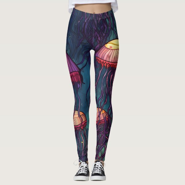 Underwater jellyfish watercolor  leggings (Front)