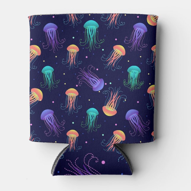 Underwater jellyfish world: bright pattern. can cooler (Front)