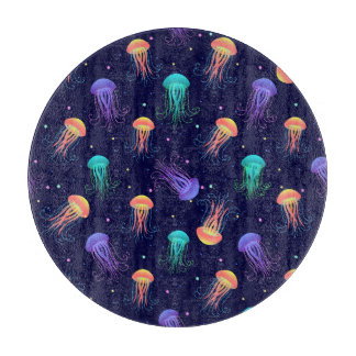 Underwater jellyfish world: bright pattern. cutting board