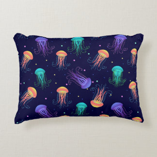 Underwater jellyfish world: bright pattern. decorative cushion