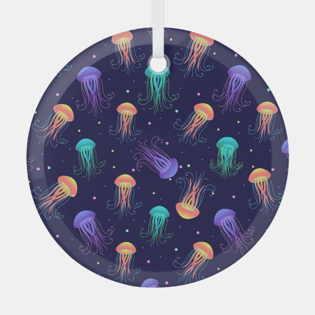 Underwater jellyfish world: bright pattern. glass tree decoration (Front)