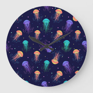 Underwater jellyfish world: bright pattern. large clock